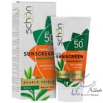 کرم ضد آفتاب شون SPF50 مدل دابل شیلد مناسب پوست چرب (بژ طبیعی)